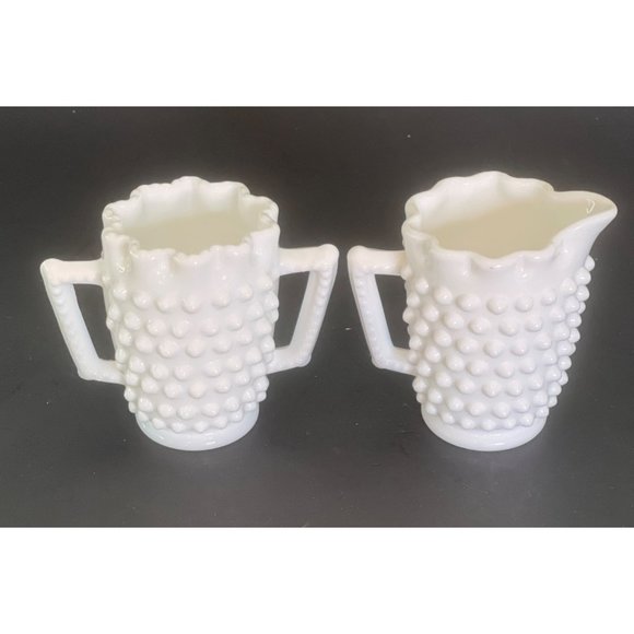 Fenton Creamer Sugar Hobnail Milk Glass Daisy Button Pattern 3" x 3.5" Vintage - Picture 2 of 5